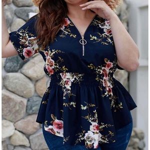 Navy blue floral blouse